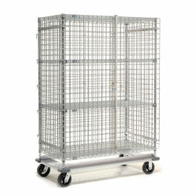 Global Industrial B2256682 Dolly Base Security Truck, Poly-Z-Brite®, 24"W x 36"L x 70"H, Rubber, 4 Swivel, 2 Brake Casters image.