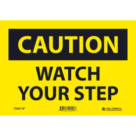 Global Industrial 724211P Global Industrial™ Caution Watch Your Step, 7x10, Pressure Sensitive Vinyl image.