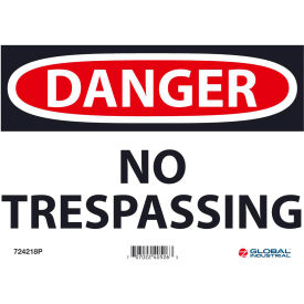 Global Industrial 724218P Global Industrial™ Danger No Trespassing, 7x10, Pressure Sensitive Vinyl image.