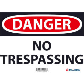 Global Industrial 724218R Global Industrial™ Danger No Trespassing, 7x10, Rigid Plastic image.