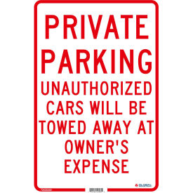 Global Industrial 724231AB Global Industrial™ Private Parking Unauthorized Cars Will Be Towed..., 18x12, .063 Aluminum image.