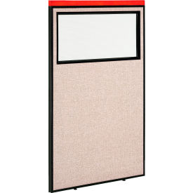 Global Industrial 694667WTN Interion® Deluxe Office Partition Panel with Partial Window, 36-1/4"W x 61-1/2"H, Tan image.