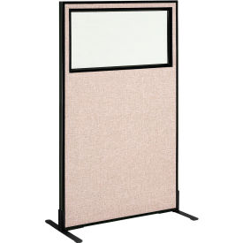 Global Industrial 694675WFTN Interion® Freestanding Office Partition Panel with Partial Window, 36-1/4"W x 60"H, Tan image.