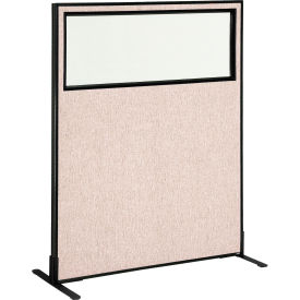 Global Industrial 694676WFTN Interion® Freestanding Office Partition Panel with Partial Window, 48-1/4"W x 60"H, Tan image.