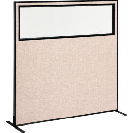 Global Industrial 694677WFTN Interion® Freestanding Office Partition Panel with Partial Window, 60-1/4"W x 60"H, Tan image.