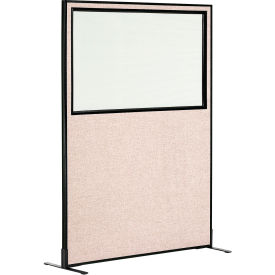 Global Industrial 694680WFTN Interion® Freestanding Office Partition Panel with Partial Window, 48-1/4"W x 72"H, Tan image.