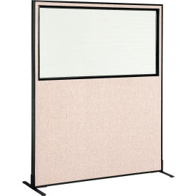 Global Industrial 694681WFTN Interion® Freestanding Office Partition Panel with Partial Window, 60-1/4"W x 72"H, Tan image.