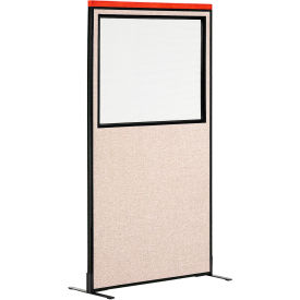 Global Industrial 694687WFTN Interion® Deluxe Freestanding Office Partition Panel w/Partial Window 36-1/4"W x 73-1/2"H Tan image.