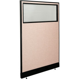 Global Industrial 694696WNTN Interion® Office Partition Panel with Partial Window & Raceway, 48-1/4"W x 76"H, Tan image.