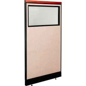 Global Industrial 694699WNTN Interion® Deluxe Office Partition Panel w/Partial Window & Raceway 36-1/4"W x 65-1/2"H Tan image.