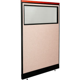 Global Industrial 694704WNTN Interion® Deluxe Office Partition Panel w/Partial Window & Raceway 48-1/4"W x 77-1/2"H Tan image.