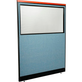 Global Industrial 695790DWNBL Interion® Deluxe Office Partition Panel w/Partial Window & Raceway 60-1/4"W x 101-1/2"H Blue image.