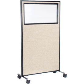 Global Industrial 694980MTN Interion® Mobile Office Partition Panel with Partial Window, 36-1/4"W x 63"H, Tan image.