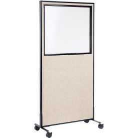 Global Industrial 694981MTN Interion® Mobile Office Partition Panel with Partial Window, 36-1/4"W x 75"H, Tan image.