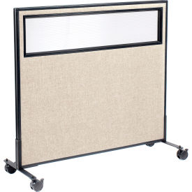 Global Industrial 694982MTN Interion® Mobile Office Partition Panel with Partial Window, 48-1/4"W x 45"H, Tan image.