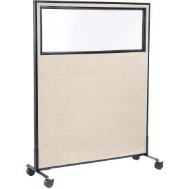 Global Industrial 694983MTN Interion® Mobile Office Partition Panel with Partial Window, 48-1/4"W x 63"H, Tan image.