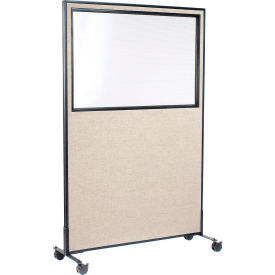 Global Industrial 694984MTN Interion® Mobile Office Partition Panel with Partial Window, 48-1/4"W x 75"H, Tan image.