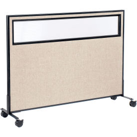 Global Industrial 694985MTN Interion® Mobile Office Partition Panel with Partial Window, 60-1/4"W x 45"H, Tan image.