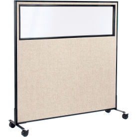 Global Industrial 694986MTN Interion® Mobile Office Partition Panel with Partial Window, 60-1/4"W x 63"H, Tan image.