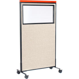 Global Industrial 694992MTN Interion® Mobile Deluxe Office Partition Panel with Partial Window, 36-1/4"W x 64-1/2"H, Tan image.