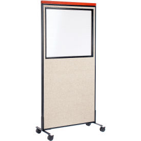 Global Industrial 694993MTN Interion® Mobile Deluxe Office Partition Panel with Partial Window, 36-1/4"W x 76-1/2"H, Tan image.