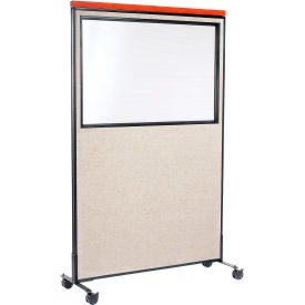 Global Industrial 694996MTN Interion® Mobile Deluxe Office Partition Panel with Partial Window, 48-1/4"W x 76-1/2"H, Tan image.