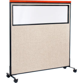 Global Industrial 694998MTN Interion® Mobile Deluxe Office Partition Panel with Partial Window, 60-1/4"W x 64-1/2"H, Tan image.