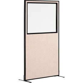 Global Industrial 695788FWTN Interion® Freestanding Office Partition Panel with Partial Window, 36-1/4"W x 96"H, Tan image.