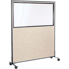 Global Industrial 695790MWTN Interion® Mobile Office Partition Panel with Partial Window, 60-1/4"W x 99"H, Tan image.