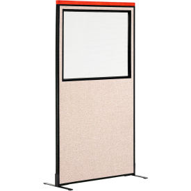 Global Industrial 695792WFTN Interion® Deluxe Freestanding Office Partition Panel w/Partial Window, 36-1/4"W x 97-1/2"H, Tan image.