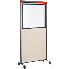 Global Industrial 695792WMTN Interion® Mobile Deluxe Office Partition Panel with Partial Window, 36-1/4"W x 100-1/2"H, Tan image.
