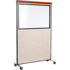 Global Industrial 695793WMTN Interion® Mobile Deluxe Office Partition Panel with Partial Window, 48-1/4"W x 100-1/2"H, Tan image.