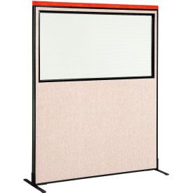 Global Industrial 695794WFTN Interion® Deluxe Freestanding Office Partition Panel w/Partial Window, 60-1/4"W x 97-1/2"H, Tan image.