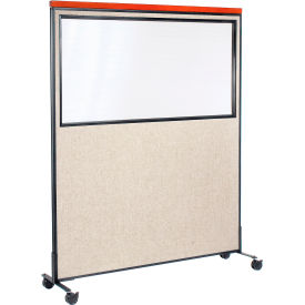 Global Industrial 695794WMTN Interion® Mobile Deluxe Office Partition Panel with Partial Window, 60-1/4"W x 100-1/2"H, Tan image.
