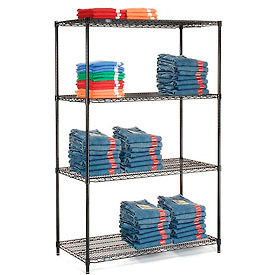 Global Industrial B970157 Nexel® 4 Shelf, Black Epoxy Wire Shelving Unit, Starter, 42"W x 18"D x 63"H image.