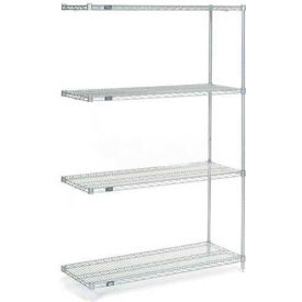 Global Industrial B969983 Nexel® 4 Shelf, Nexelate® Silver Epoxy Wire Shelving Unit, Add On, 60"W x 14"D x 54"H image.