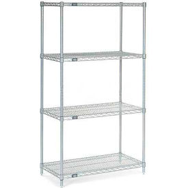 Global Industrial B969973 Nexel® 4 Shelf, Nexelate® Silver Epoxy Wire Shelving Unit, Starter, 24"W x 18"D x 63"H image.