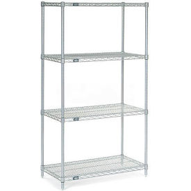 Global Industrial B970017 Nexel® 4 Shelf, Nexelate® Silver Epoxy Wire Shelving Unit, Starter, 42"W x 24"D x 86"H image.