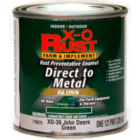 X-O Rust Brush-On Enamel, Gloss Finish, Grass Green, Matches John Deere Green, 1/2-Pint - 776573
