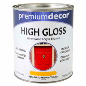 General Paint And Manufacturing 796703 Premium Dcor Waterborne Acrylic Enamel, Gloss Finish, Sunflower Yellow, Quart - 796703 image.