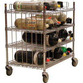 Groves Incorporated VBR-16 SCBA Mobile Bottle Cart, Four Shelf Levels, Holds 16 Bottles, Chrome image.