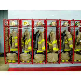 red rack™ wall mounted gear storage rack locker, single sided, ten 18" sections, red 