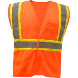 GSS Safety LLC 1008-MD GSS Safety 1008 Standard Class 2 Two Tone Mesh Hook & Loop Safety Vest, Orange, Medium image.