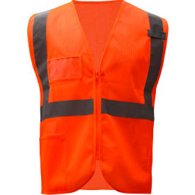 GSS Safety Standard Class 2 Mesh Zipper Safety Vest-Orange-4XL/5XL