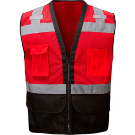 GSS Safety LLC 1204-LG/XL GSS Enhanced Visibility Premium Heavy Duty Vest w/ Multi Pockets, L/XL, Red image.