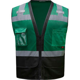 GSS Safety LLC 1206-SM/MD GSS Enhanced Visibility Premium Heavy Duty Vest w/ Multi Pockets, S/M, Dark Green image.