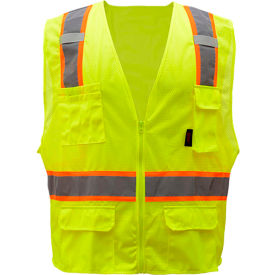GSS Safety LLC 1501-XL GSS Safety 1501 Multi-Purpose Class 2 Two Tone Mesh Zipper 6 Pockets Vest, Lime, XL image.