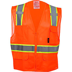 Multi-Purpose Class 2 Two Tone Mesh Zipper 6 Pockets Vest, Orange, 3XL view 2