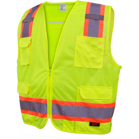 GSS Safety 1503 Premium Class 2 Fall Protection Mesh 6 Pockets Safety Vest, Lime, 2XL
