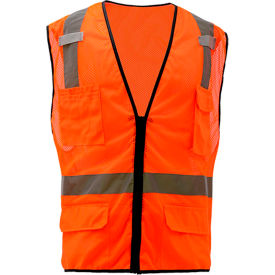 1506 Multi-Purpose Class 2 Mesh Zipper 6 Pockets Safety Vest, Orange, Large view 2